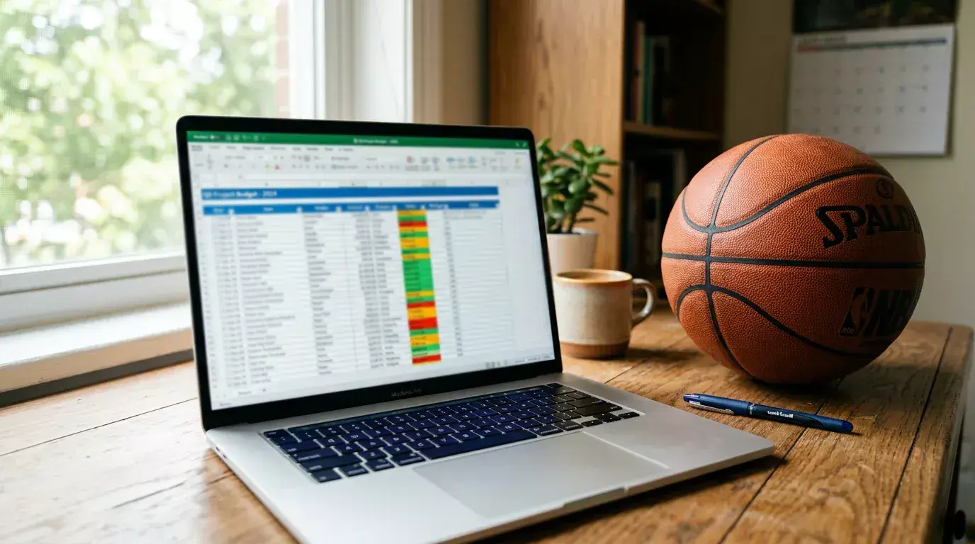 Detailed basketball handicap betting spreadsheet with columns for line, odds, result, CLV, and running profit