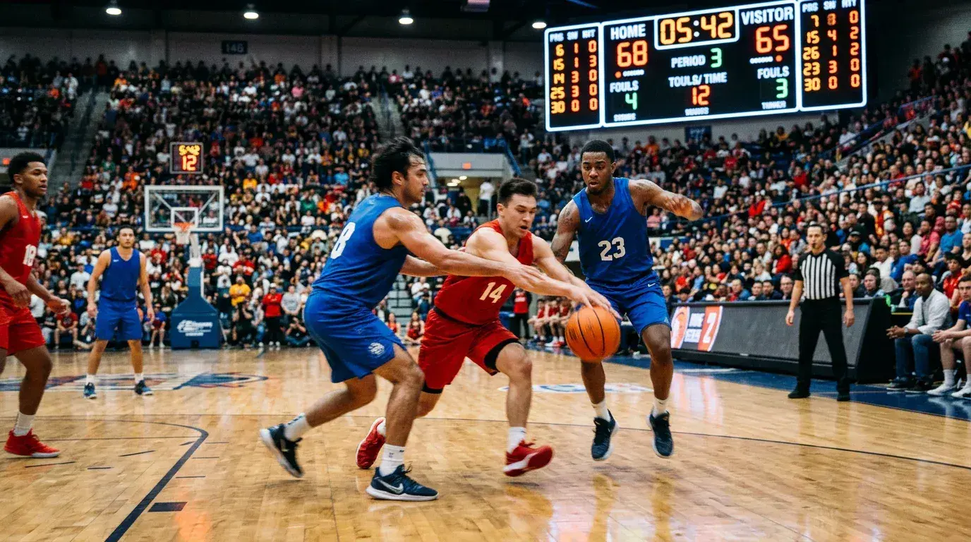 Live basketball game with a dynamically updating in-play handicap line displayed on screen
